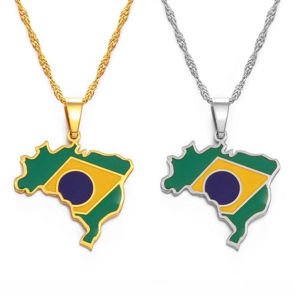 Brazil Flag Map Necklace