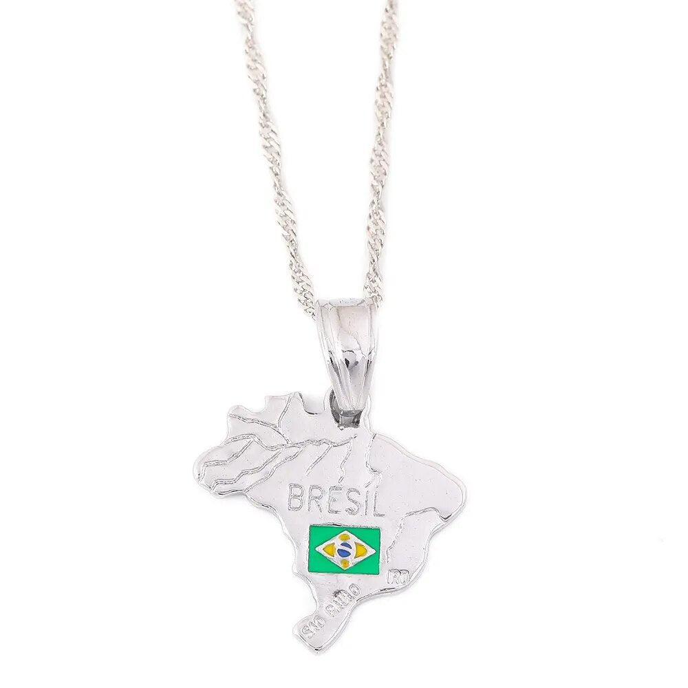 Brazil Flag Map Necklace