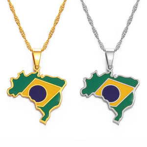 Brazil Flag Map Necklace