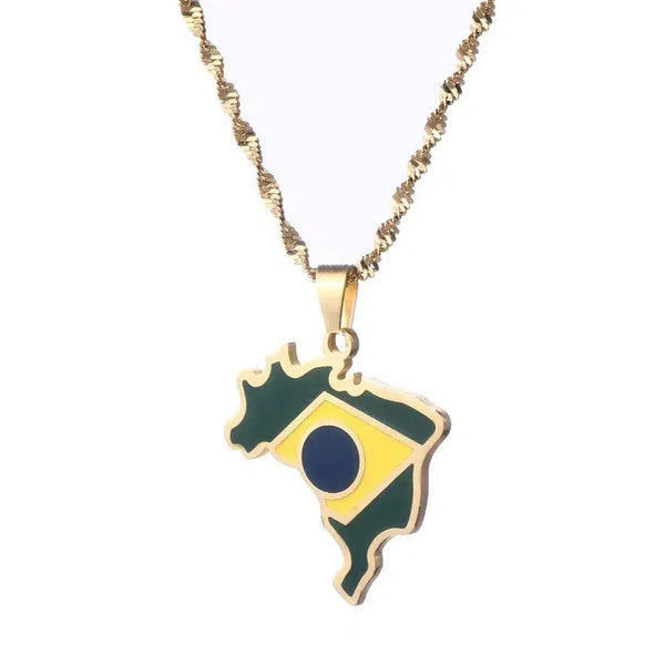 Brazil Flag Map Necklace