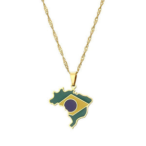 Brazil Flag Map Necklace