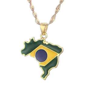 Brazil Flag Map Necklace