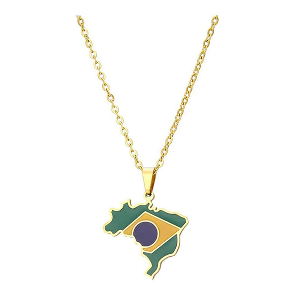 Brazil Flag Map Necklace