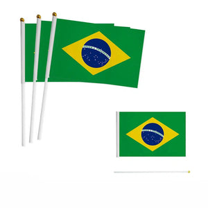 Brazil Flag on Stick - Small Handheld Flag (50/100Pcs)