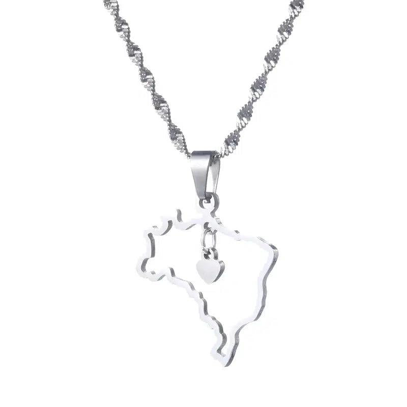 BR Gold Brazil Map Flag Necklace Pendant For Women - Gold Plated Brass, Gift For Brazilians & Travel Lovers