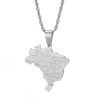 Brazil Map Brasil Bresil Country Flag Gold Silver Plated Necklace