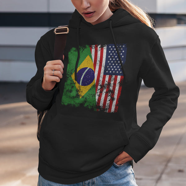Brazil USA Flag - Half American Hoodie