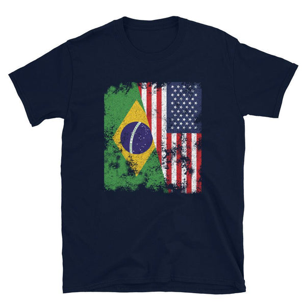 Brazil USA Flag - Half American T-Shirt - Flag Nation