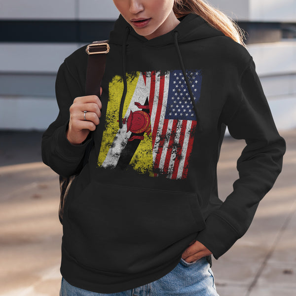 Brunei USA Flag - Half American Hoodie