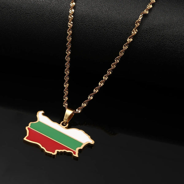 Bulgaria Flag Map Necklace