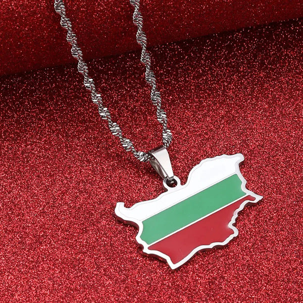 Bulgaria Flag Map Necklace