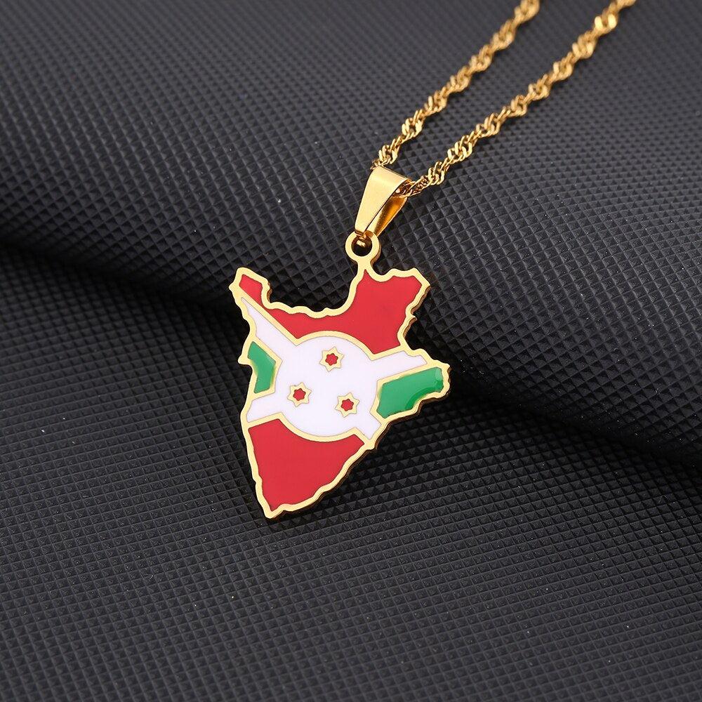 Burundi Flag Map Necklace