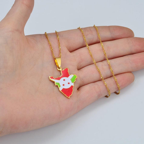 Burundi Flag Map Necklace