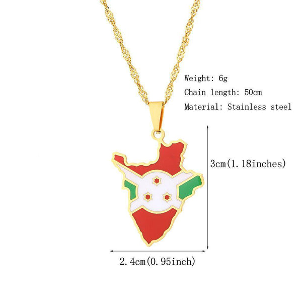 Burundi Flag Map Necklace