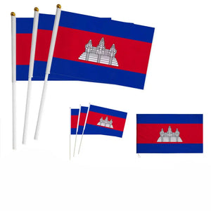 Cambodia Flag on Stick - Small Handheld Flag (50/100Pcs)