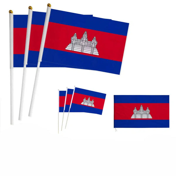 Cambodia Flag on Stick - Small Handheld Flag (50/100Pcs)