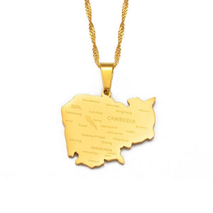 Cambodia Map Necklace