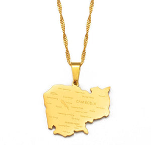 Cambodia Map Necklace