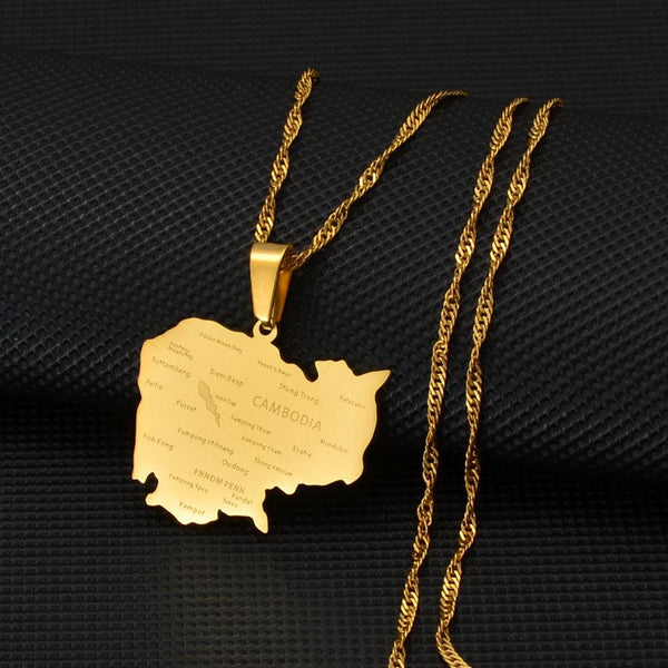 Cambodia Map Necklace