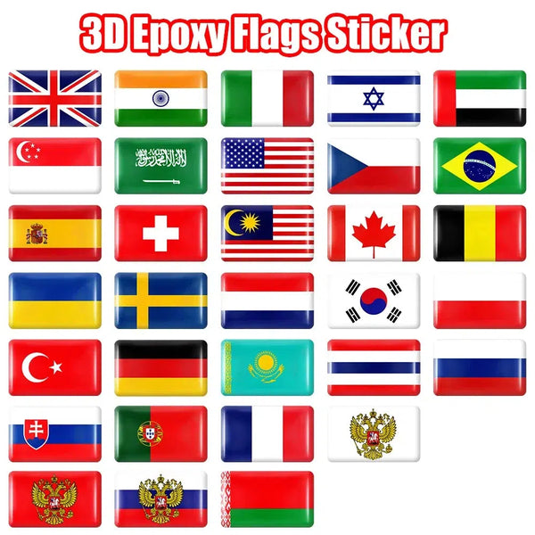 Car Flag Sticker Collection - 3D Epoxy - 10Pcs