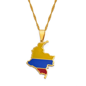 Colombia Flag Map Necklace