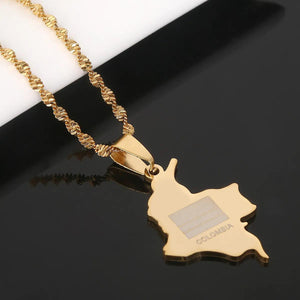 Colombia Flag Map Necklace