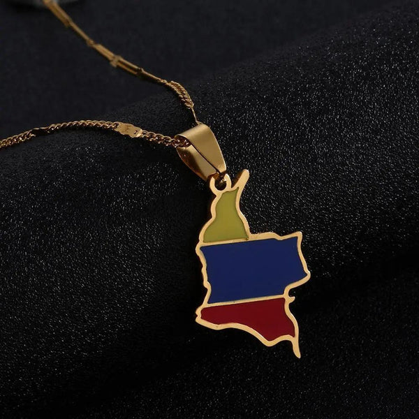 Colombia Flag Map Necklace