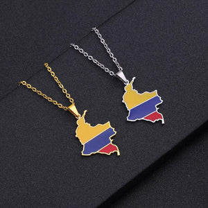 Colombia Flag Map Necklace