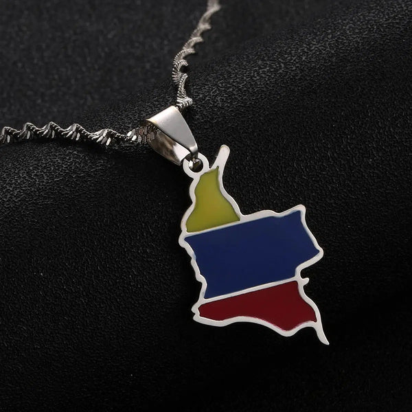 Colombia Flag Map Necklace