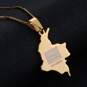 Colombia Flag Map Necklace