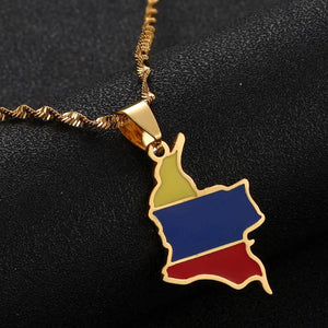 Colombia Flag Map Necklace