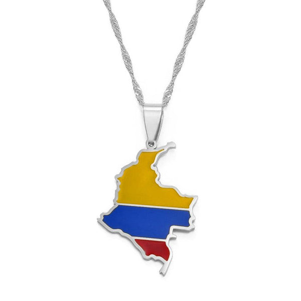 Colombia Flag Map Necklace