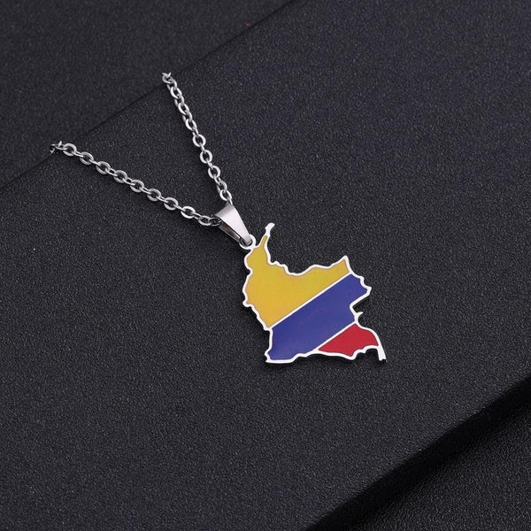 Colombia Flag Map Necklace