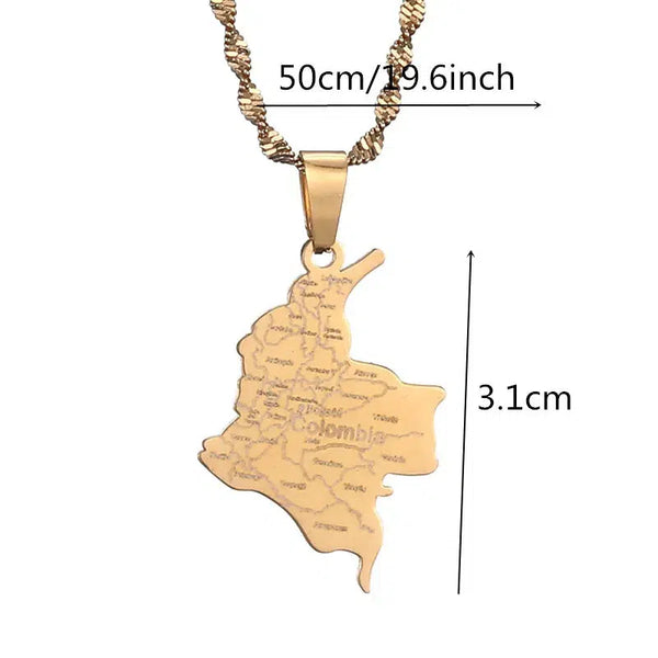 Colombia Flag Map Necklace