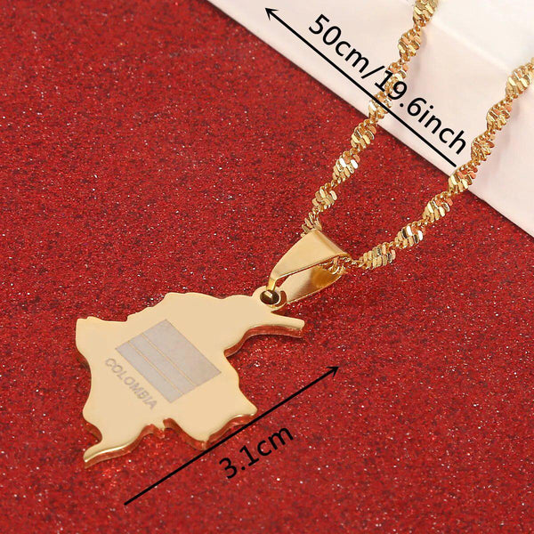 Colombia Flag Map Necklace