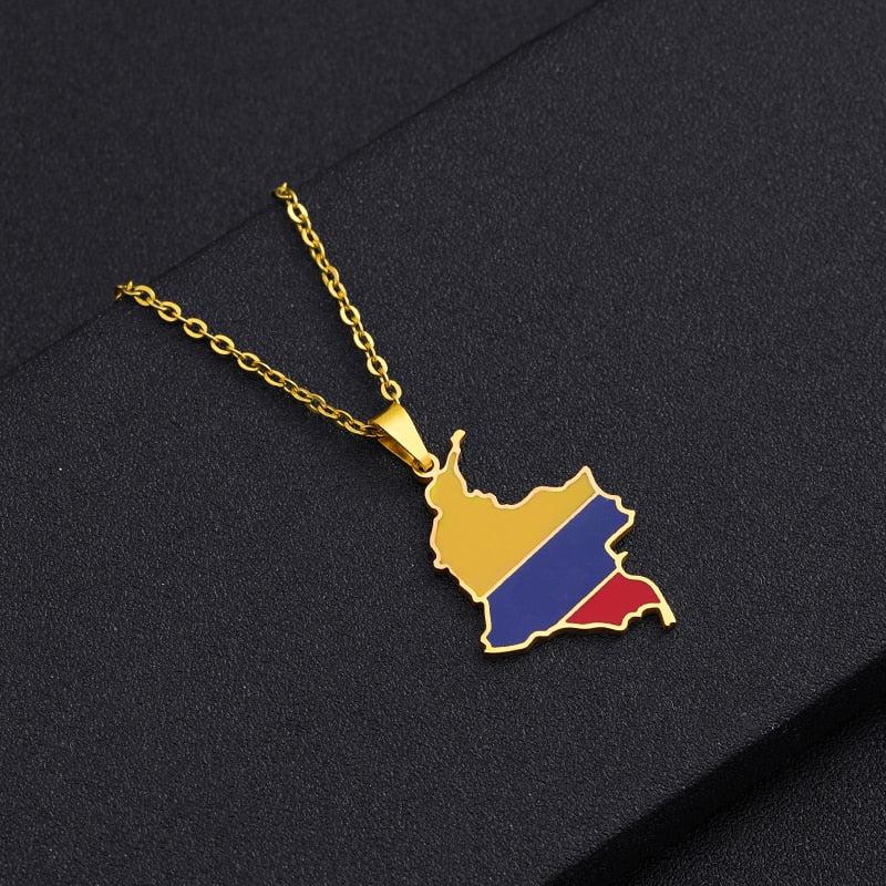 Colombia Flag Map Necklace