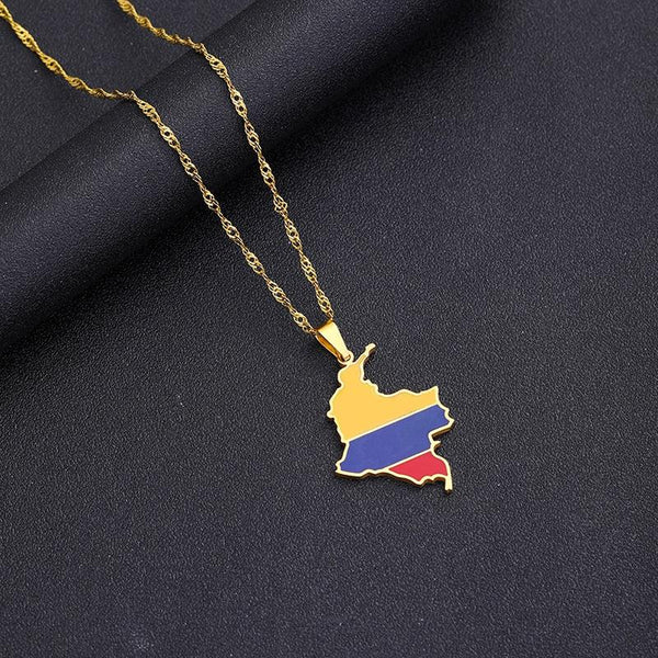 Colombia Flag Map Necklace