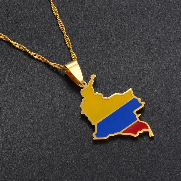 Colombia Flag Map Necklace