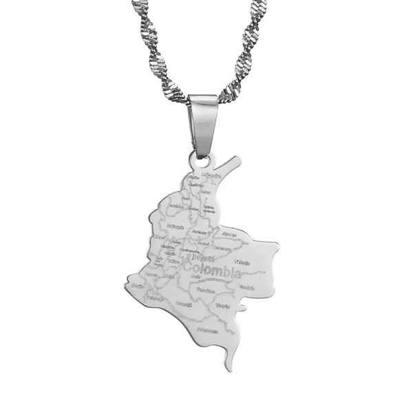 Colombia Flag Map Necklace