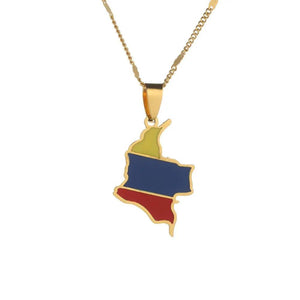 Colombia Flag Map Necklace