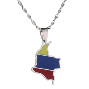 Colombia Flag Map Necklace