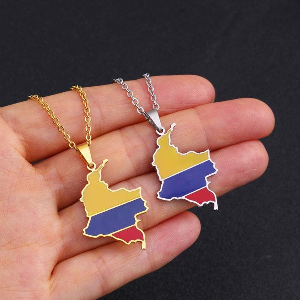 Colombia Flag Map Necklace