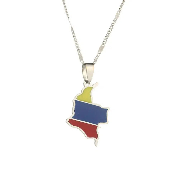 Colombia Flag Map Necklace