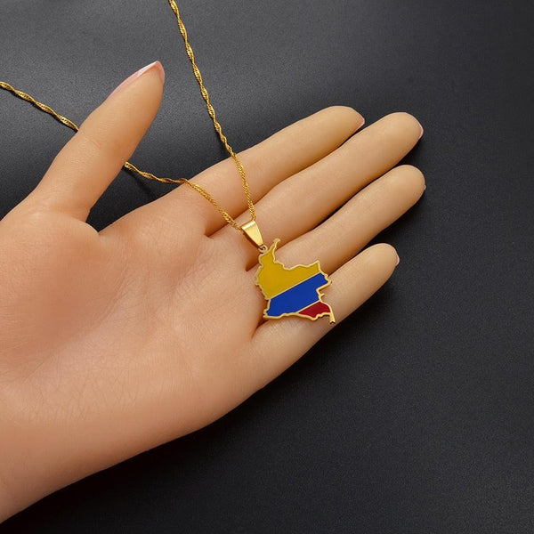Colombia Flag Map Necklace