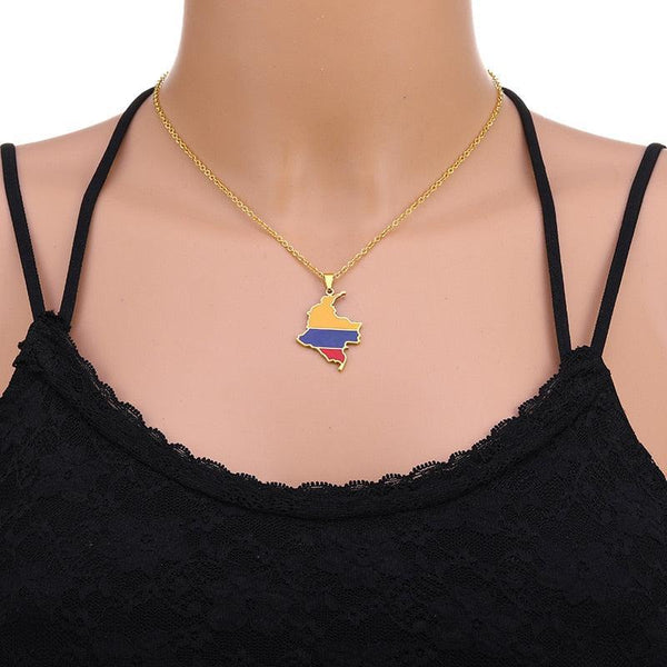 Colombia Flag Map Necklace