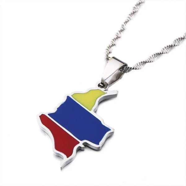 Colombia Flag Map Necklace