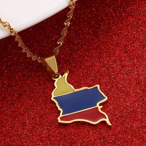 Colombia Flag Map Necklace