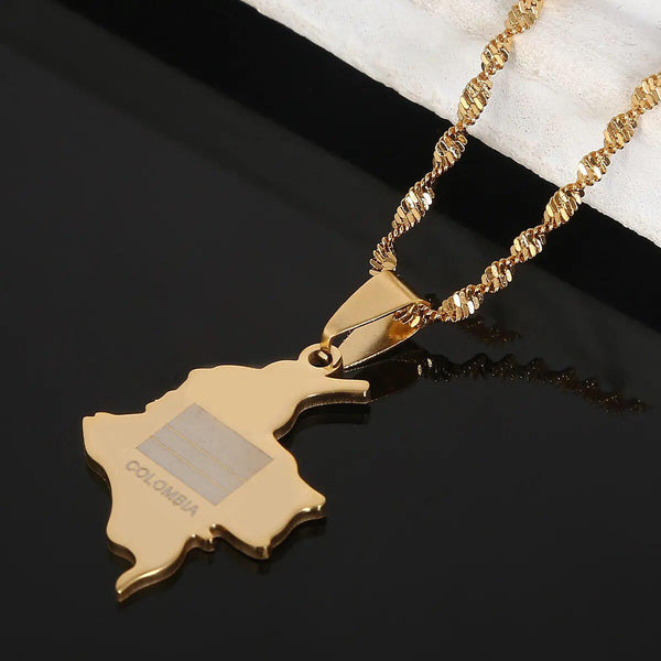 Colombia Flag Map Necklace