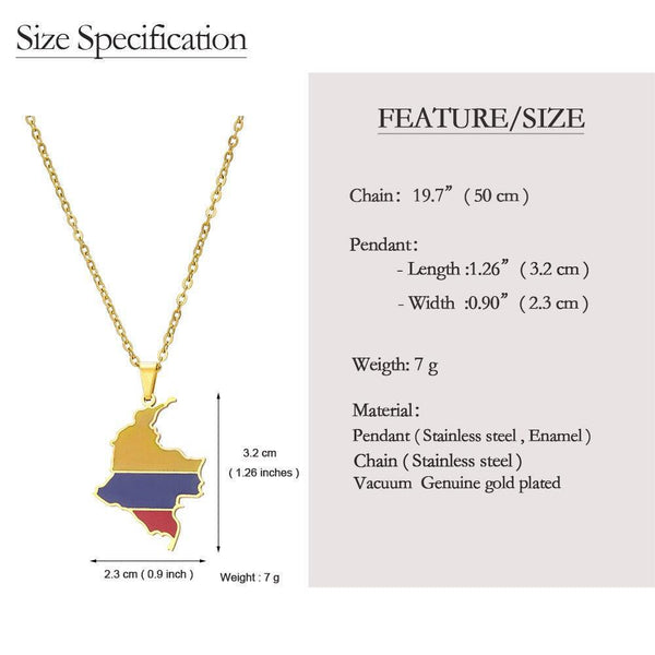 Colombia Flag Map Necklace