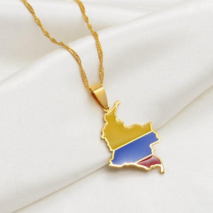 Colombia Flag Map Necklace